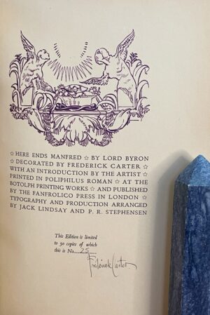 “Manfred: A Tragedy” by Lord Byron 1929 Signed & Illustrated by Frederick Carter #25/30 copies bound in full vellum