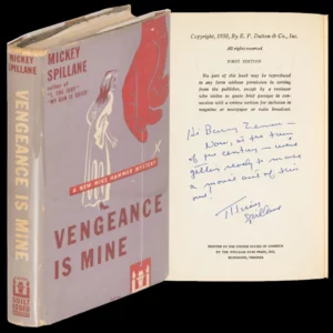 Vengeance is Mine by Mickey Spillane Signed/Inscribed 1950 First Edition with Dust Jacket