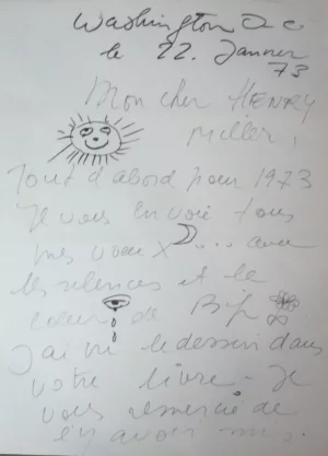 Marcel Marceau’s Autographed and Illustrated Letter to Henry Miller, 1973