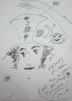 Marcel Marceau’s Autographed and Illustrated Letter to Henry Miller, 1973