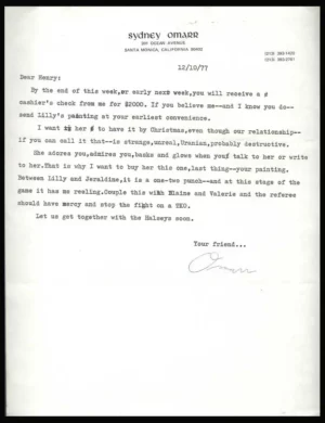 6 Original Typed Letters Sydney Omarr to Henry Miller, 1965 - 1977