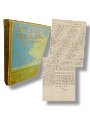 Last of the Plainsmen by Zane Grey 1907 - Rare Manuscript Letter & First Edition