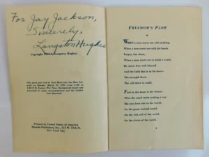 Freedom's Plow Inscribed by Langston Hughes to Jay Jackson, 1943 First Edition